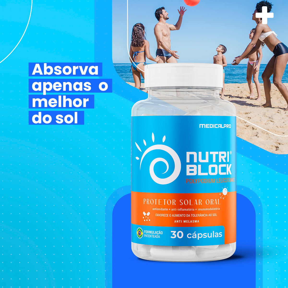 Protetor Solar Oral Nutriblock Anti-melasma - Protetor Solar Oral - 100% Natural Medical Pro 30 caps