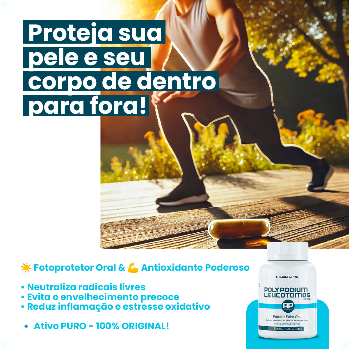 Polypodium Leucotomos 300mg Fotoprotetor Solar + Antimelasma Medical Pro 30caps