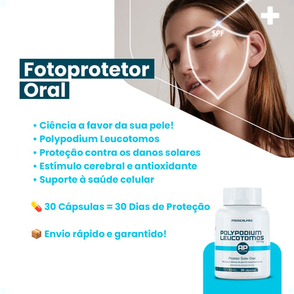 Polypodium Leucotomos 300mg Fotoprotetor Solar + Antimelasma Medical Pro 30caps